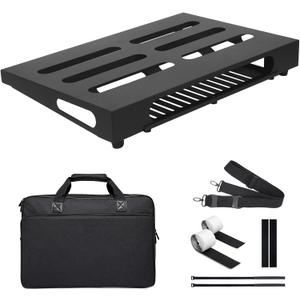 18" x 11.8" Guitar Pedal Board with Power Supply Tray, Carry Bag & Mounting Tapes Included (Black, SPB-18S)