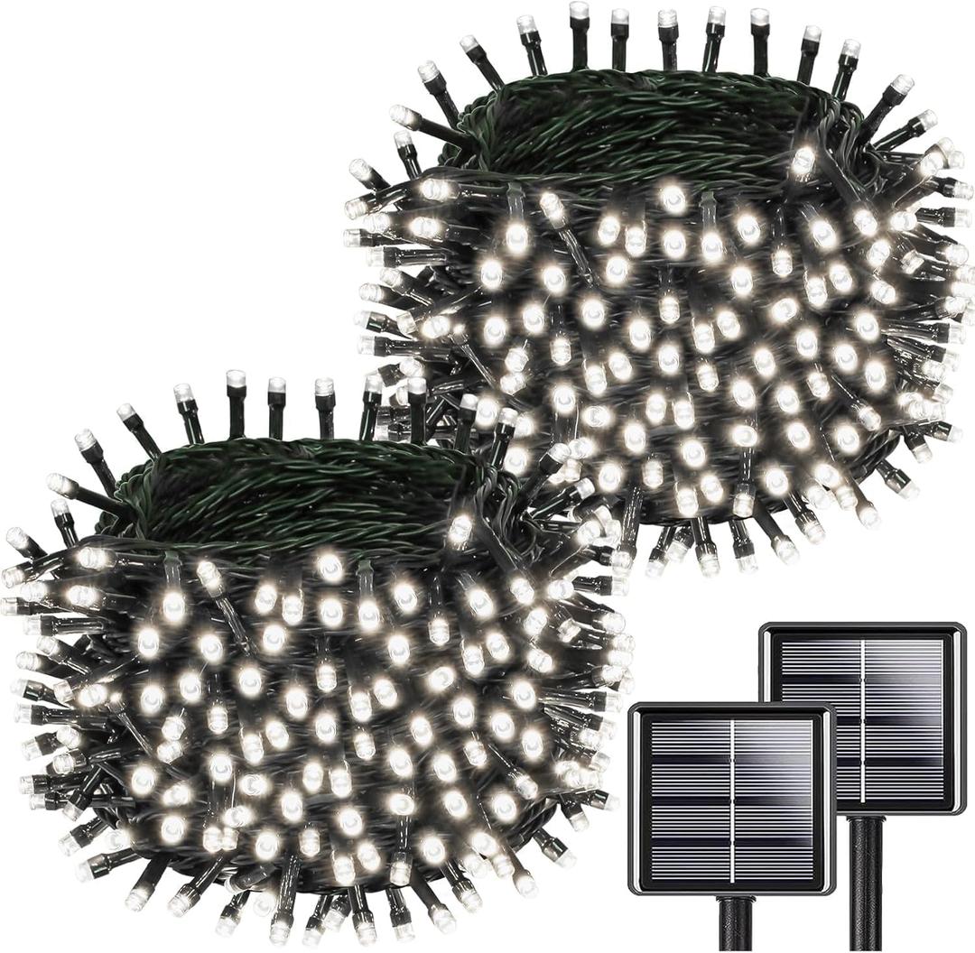 Upgrade 2Pack 200LED Solar String Lights for Outside, 66FT Solar Christmas String Lights Outdoor with 8 Modes, IP65 Waterproof Outdoor Twinkle Light, Garden Xmas Tree Christmas Decoration, Cool White