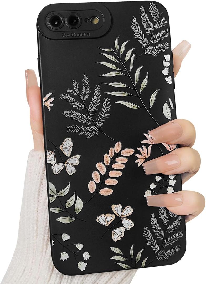 Lovmooful Compatible for iPhone 7Plus/8Plus Case Cute Color Leaf Black Design for Girls Women Soft TPU Shockproof Protective Girly for iPhone 7Plus/8Plus-Color Leaves