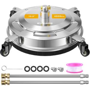 EVEAGE 15.5" Pressure Washer Surface Cleaner, Power Washer Surface Cleaner with 4 Wheels, Stainless Steel Housing Power Washer Accessories with 2 Extension Wands, Replacement Nozzles & 4000 PSI,EP006