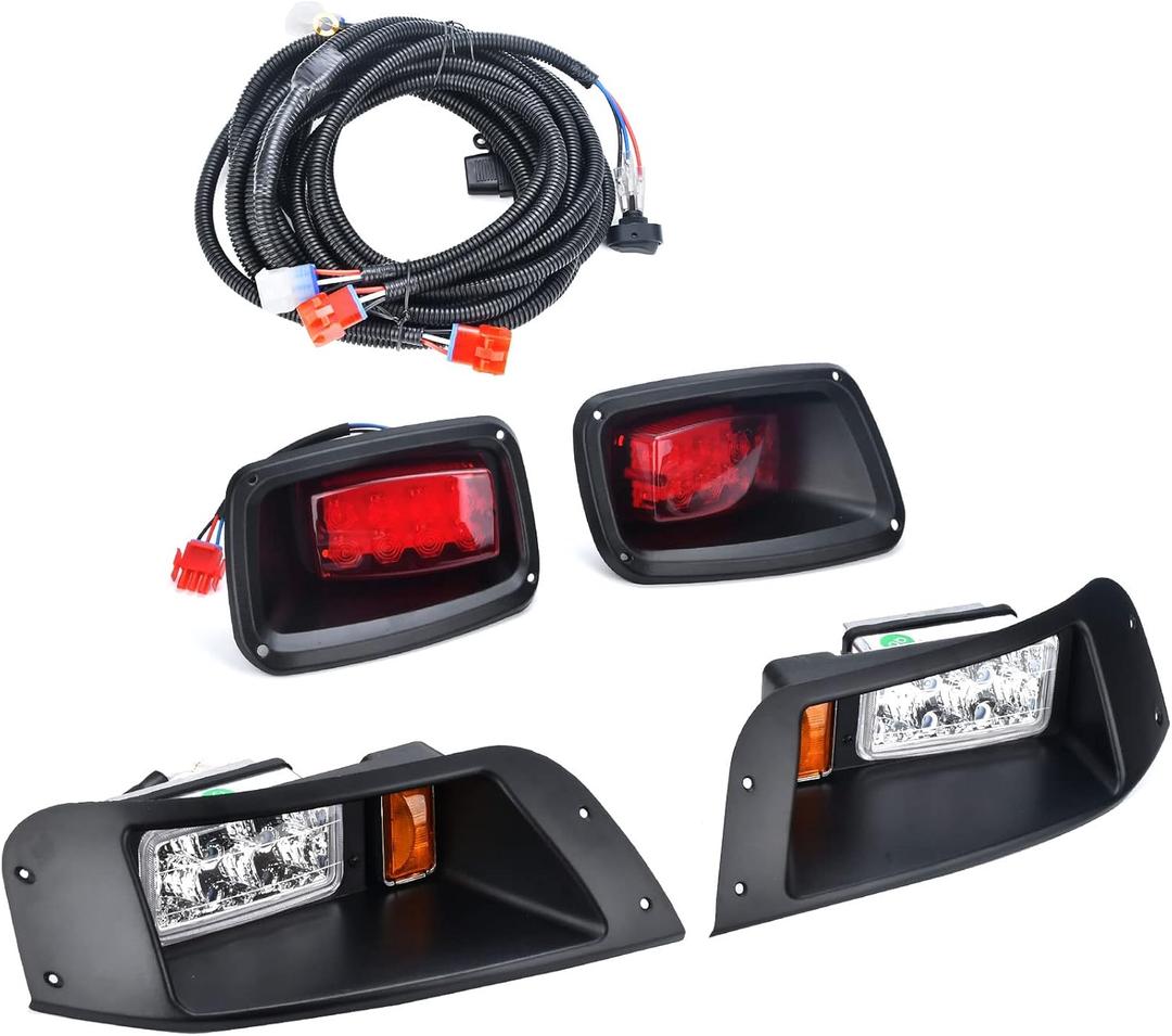 LED Headlight Tail Light Kit Compatible with EZGO TXT Golf Carts 1996-2013 Street Legal Headlights Kit Tail Light Kit Assembly Compatible with EZGO TXT for Gas and Electric 12V