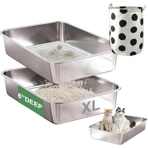 Stainless Steel Sifting Litter Box for Clumping Clay Litter, Extra Large Metal Sifting Litter Pan with Litter Storage Bag, Easy Cleaning-20 ''Lx 13.8''W x 6''H