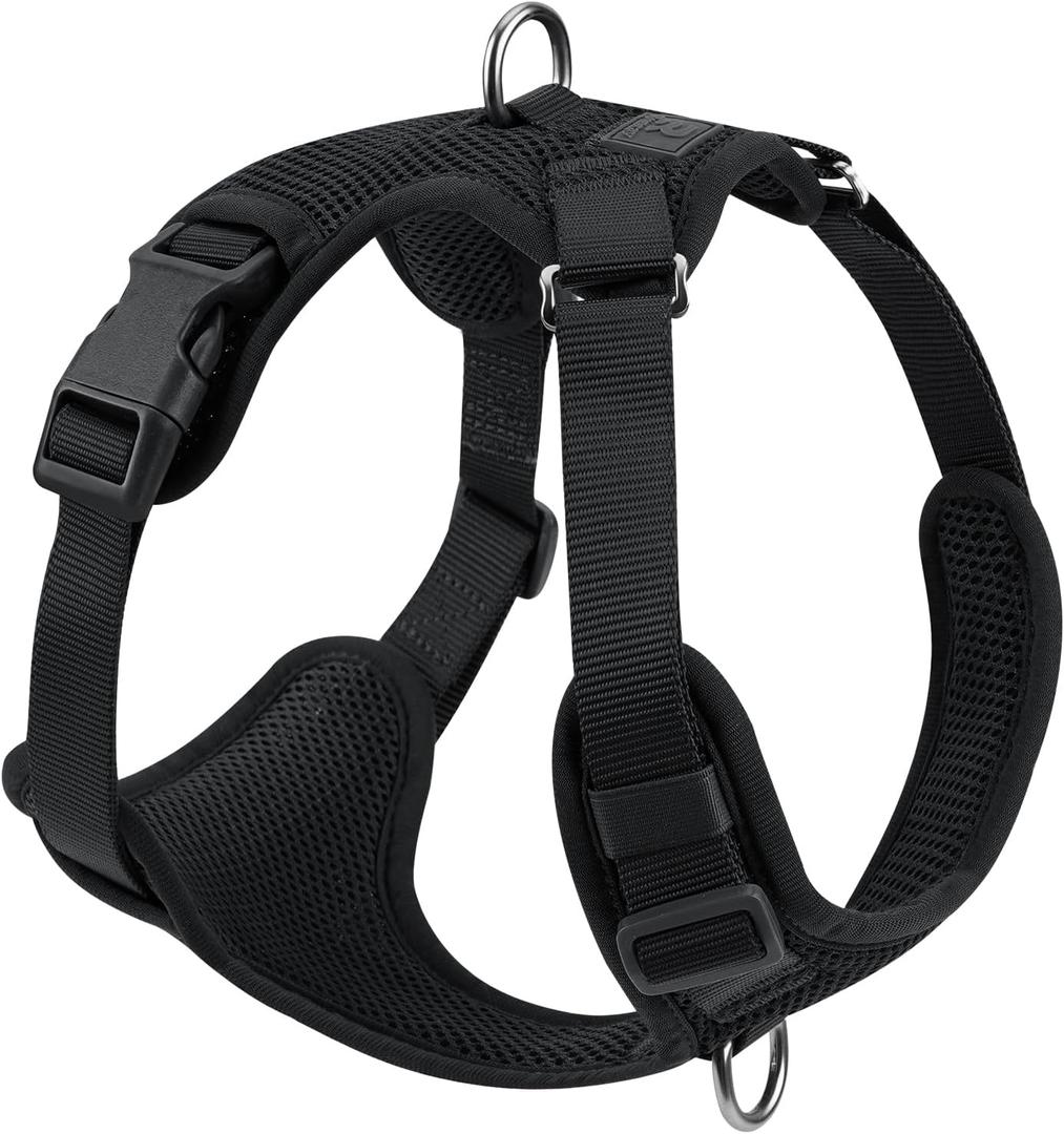 No Pull Dog Harness for Small Medium Large Dogs - Adjustable 2 Layer Mesh Dog Vest with Dual Clip, Escape Proof, Quick Release, Lightweight Breathable Mesh for Walking Hiking (Black,M)