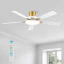 TALOYA 52 inch Ceiling Fans with Lights and Remote,Ultra Silent low profile Ceiling Fan with Three Color Temperature and Dimmable Light with Reversible Blades White Gold (52inch)