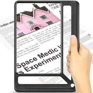 5X Full Page Magnifying Glass for Reading, Lightweight Rectangular Magnifier Provides Large Book Page Viewing Area, Upgraded Handheld Magnifier for Reading Small Prints for Seniors, Low Vision (Black)
