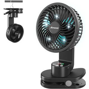 AMACOOL Desk Fan, Quiet Small Desktop Table Fans - 30Hrs Running, 270Tilt, 90Oscillating, Easy to Clean USB Fans, Smart Display Rechargeable Portable Fan for Home Office Bedroom Travel Camping (5000mAh, Black)