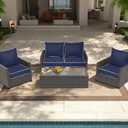 24x24 Outdoor Chair Cushions Set of 2, Waterproof Deep Seat Cushions for Patio Furniture with Removable Cover, Fade Resistant 4'' Outdoor Seat Cushion with Ties Handle for Sofa Couch,Navy White Piping