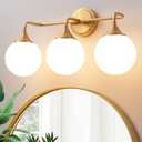 Ritakcdn Gold Bathroom Light Fixtures, Modern Vanity Lighting Over Mirror, Mid Century Brushed Brass Wall Sconce 3-Light with Milky White Glass Ball Shades