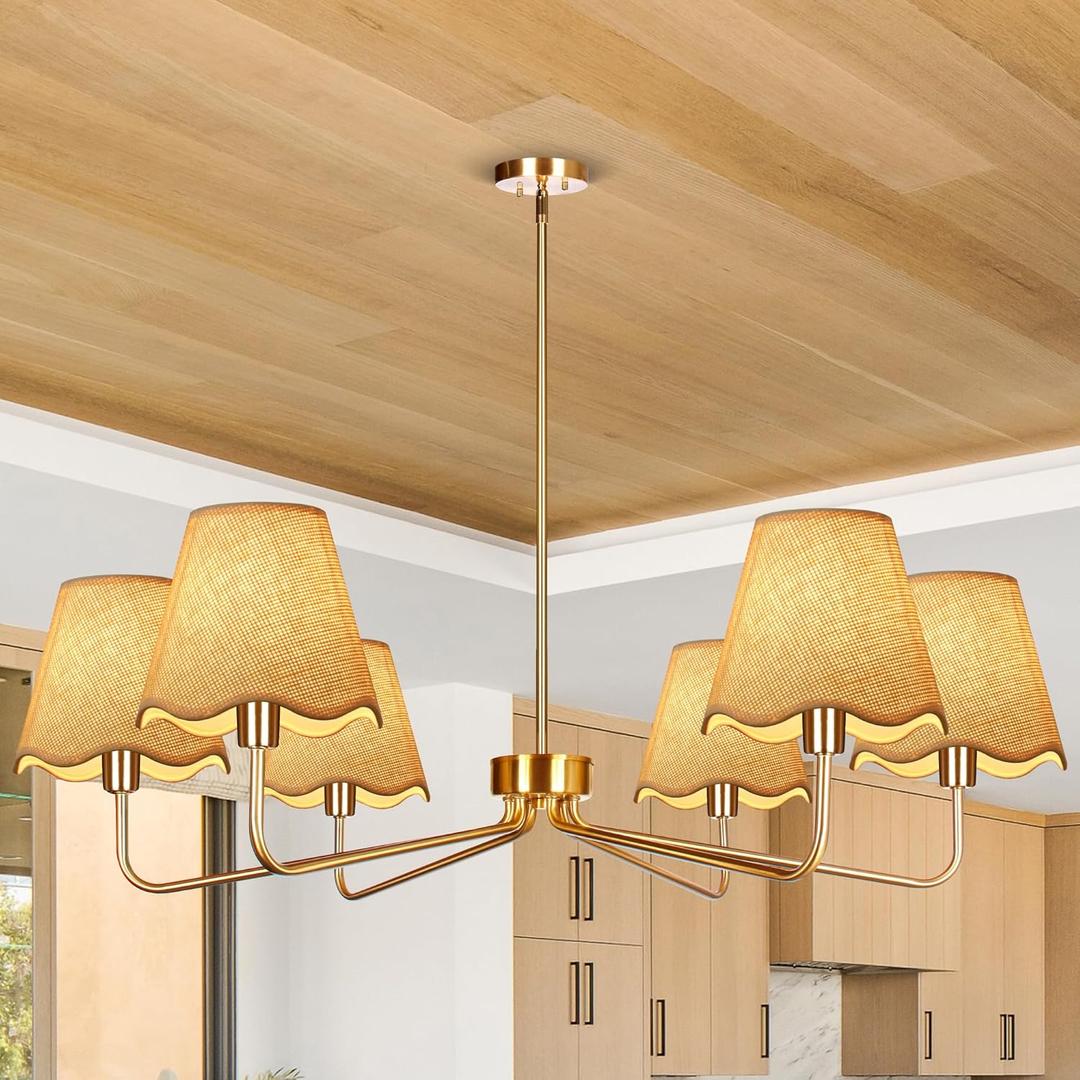 39" Boho Rattan Chandelier 6-Lights Boho Dining Room Light Fixture Vintage Rustic Industrial Pendant Light, Large Adjustable Chandelier Ceiling Lighting for Kitchen Island Living Room Bedroom