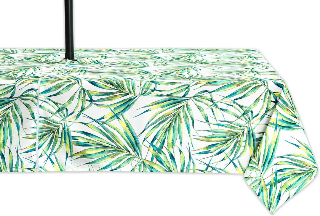 YiHomer Indoor Outdoor Tabletop for Spring Summer Decorations, Picnics and Dinner Parties - Stain and Water Resistant, Palm Leaves Dream, Zipper Tablecloth, 60 x 84 Rectangle with Umbrella Hole