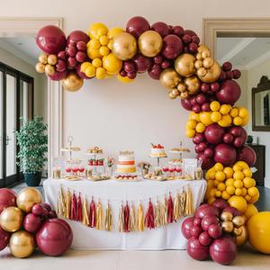 Maroon and Gold Balloon Garland Arch Kit 132Pcs with burgundy gold Lemon Yellow balloons for Birthday graduatiions Prom Magic school Theme Party Anniversary Decorations