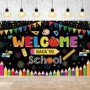 Welcome Back to School Banner Decorations: Colorful Large Back to School Backdrop for Classroom Kindergarten Elementary Pre-School Middle High School First Day Decor Supplies - Black