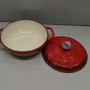 Lodge 3 Quart Enameled Cast Iron Dutch Oven with Lid Dual Handles Oven Safe up to 500 F or on Stovetop - Use to Marinate, Cook, Bake, Refrigerate and Serve Island Spice Red
