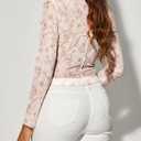 Women's Sheer Floral Long Sleeve Layering Top Ruffled Mock Neck Sheer Blouse for Casual Brunch Party Club Night Date Outfits (XL)