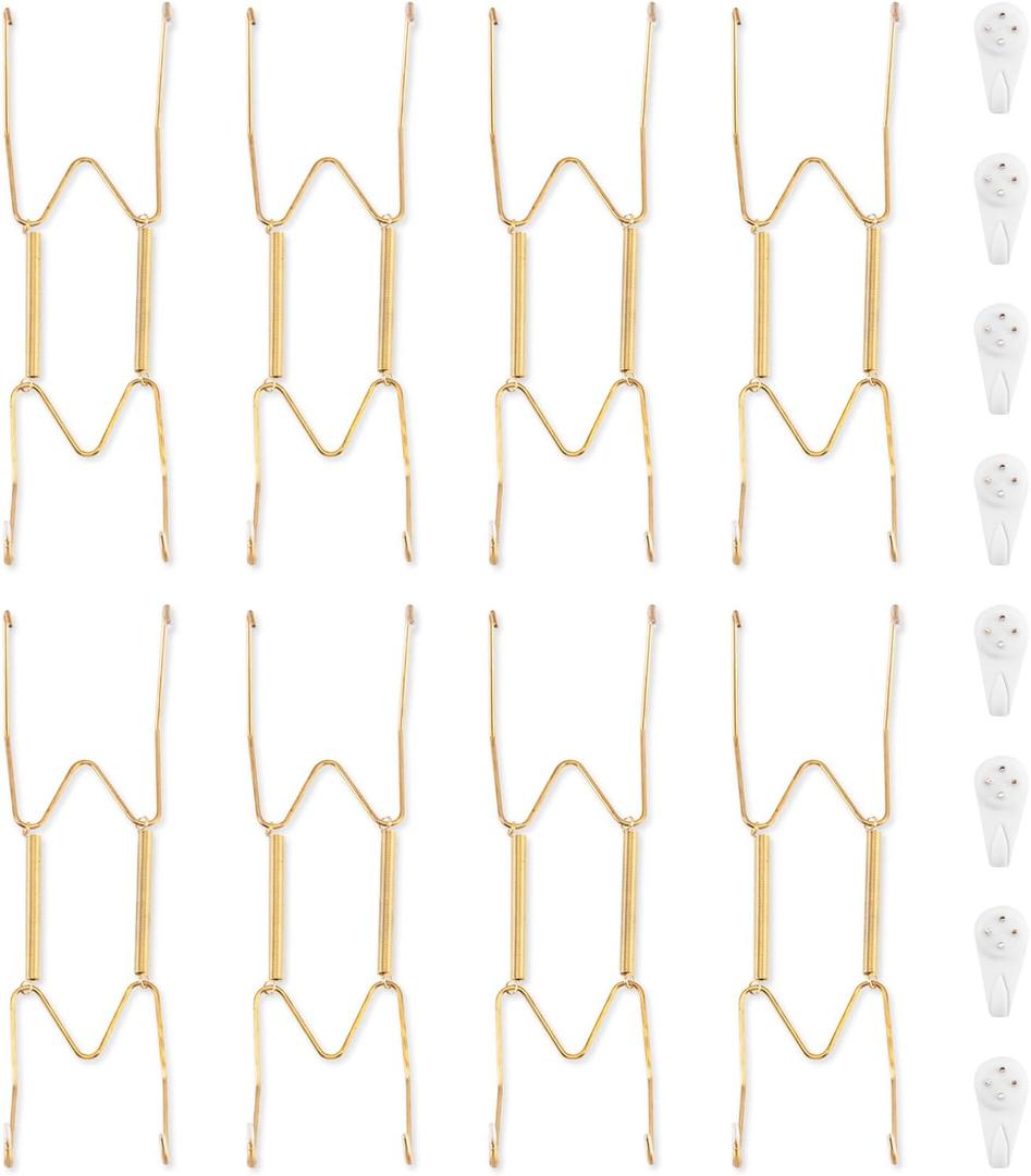 Bilillo 8 Pack Plate Hangers for The Wall, Suitable for 8-10 inch Art Plate, Stainless Steel Invisible Heavy Duty Wire Plate Holder with Wall Hooks, Plate Hangers for Displaying Plates, Platter, Dish
