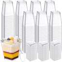 48Pcs Pcs Mini Dessert Cups with Spoons and Lids, 5 Oz Square Mini Clear Parfait Cups, Shooters Cups for Party, Clear Yogurt Parfait Cups for Pudding, Fruit, Mousse, Snacks & Appetizers