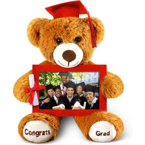 Leyndo Class of 2025 Graduation Plush Bear with Picture Frame Diploma Cap 9 Inch Congrats Grad Plush Stuffed Animal Bear Graduation Gifts for Preschool Kindergarten College Masters(Red)