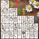 32 Pcs Wildflower Stencils for Painting on Wood, Reusable Flower Leaf Stencils Plastic DIY Craft Drawing Templates Set for Wall Paper Canvas Home Decor