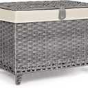 Honjourai Wicker Storage Basket with Lid,Rattan Shelf Basket with Removable Liner Bag,200L Storage Bin,Storage Trunk with Heightened Feet,Storage Container for Wardrobe,Home Organizer (Grey)