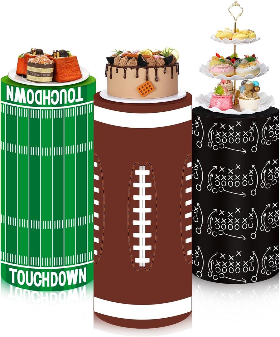 3 Pcs Football Cylinder Pedestal Stand Covers Spandex Plinth Football Themed Cylinder Stand Covers for Sports Birthday Party Wedding Shower Props Decor