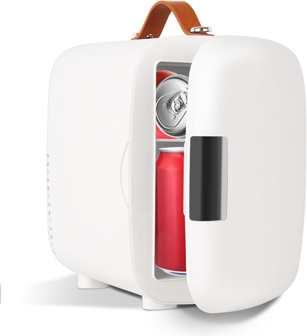 FANSEXPERT Cosmetic Fridge, Portable Mini Fridge for Skincare Food Drinks, 4L/6 Can Electric Plug In Cooler & Warmer, AC/DC Skincare Refrigerator for Bedroom Office Car Dorm (White)