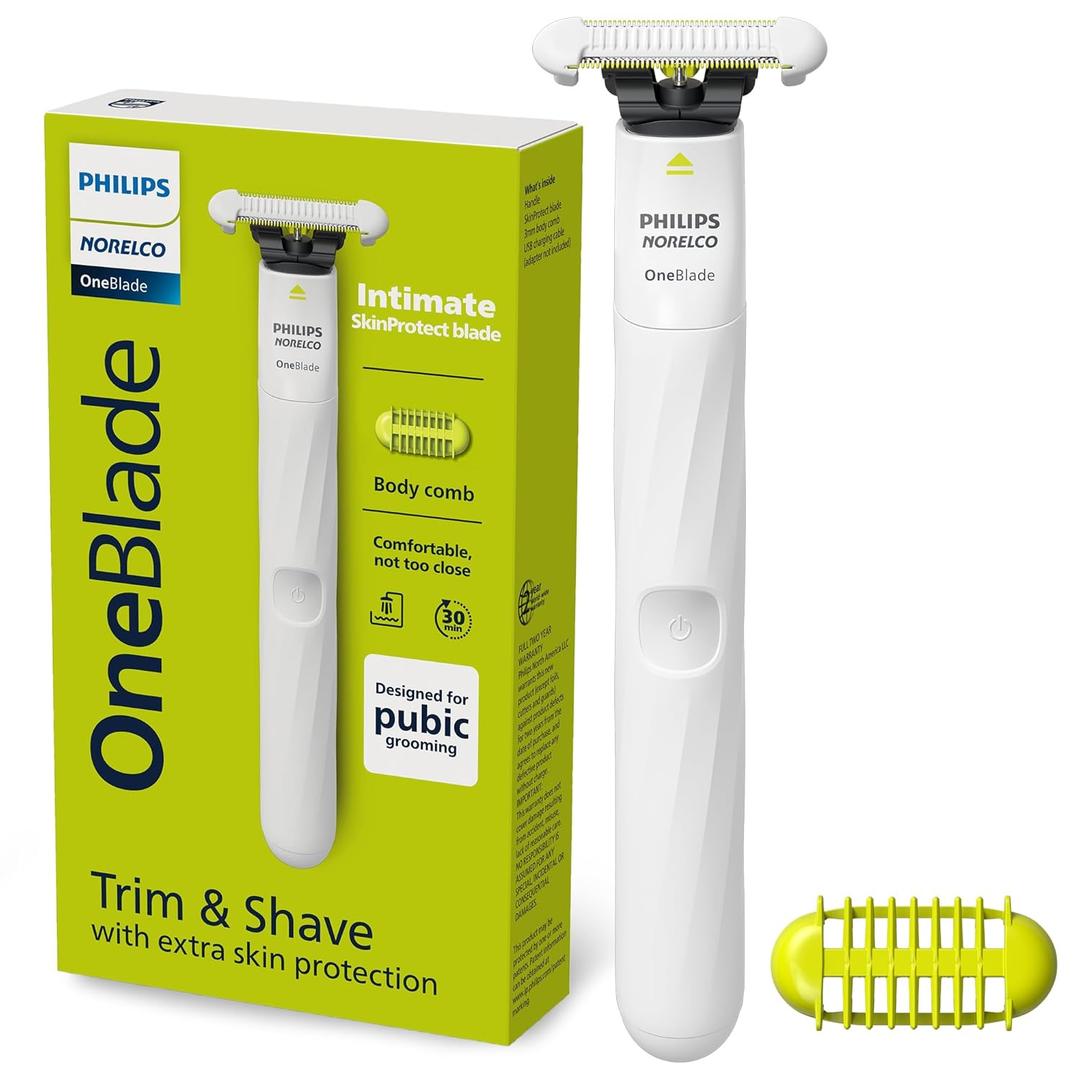 Philips Norelco OneBlade Intimate, Designed for Pubic Grooming, Trim & Shave with Extra Skin Protection, Waterproof, Model QP1924/70 (Handle (Pack of 1))