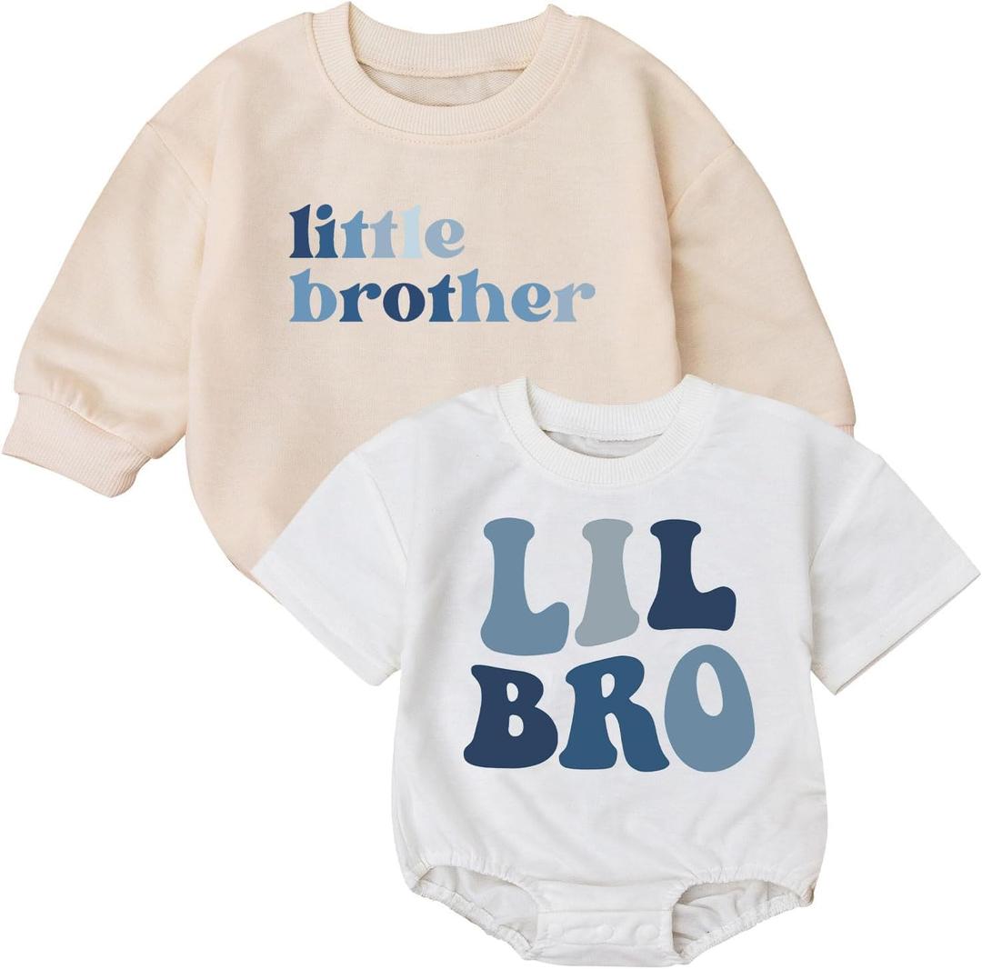 2 x 2PCS Baby Boy Little Bro Romper Set, Baby Bodysuit, Newborn Boy Gift, Baby Boy Outfit, Cute Little Bro Baby Outfit