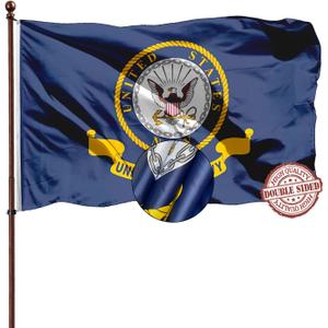 Navy Emblem Flag Double Sided 3x5 Outdoor- 3 Ply 240D Heavy Duty- 3x5 Navy Outdoor Banner Flag- Brass Grommets & 4 Rows Stitched