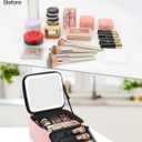 Chomeiu Makeup Bag with LED Mirror, Cute Cosmetic Bags for Women and Girls, Travel Train Case Artists Organizer Large Make Up Bags with 3 Color Light Up Mirror & Removable Brush Compartment, Pink