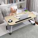Slendor Lap Desk with Tablet Slot, Foldable Laptop Table with Storage DrawerPortable Bed Desk for Laptop, Computer Tray with Cup Holder Notebook Stand Reading Holder for Couch Floor, White Maple