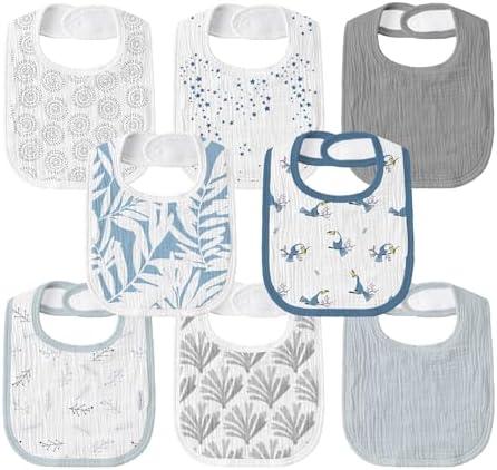 GLLQUEN BABY Muslin Drool Bibs for Boys Girls 8 Pack, Adjustable Baby Bibs for Drooling and Teething, Soft Cotton Baby Bandana Bib for Newborn Feeding Essentials (Toucan)