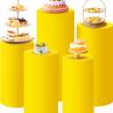 SaitiMade Set of 5 - Yellow Cylinder Pedestal Stand Covers, Spandex Cylinder Stand Covers for Party, Wedding or Birthday Event Decor - Only Contains Cylinder Covers