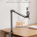 TELESIN Magnetic Phone Holder for Desk and Bed - Strong Magnetic - Tablet Stand Holder with Long Arm - 360 Freely Adjustable Rotation Base - Upgraded Silicone Clamp for iPhone, Android & IPad Series