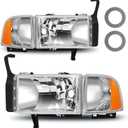 Headlight Assembly Fit For 1994-2001 1994 1995 1996 1997 1998 1999 2000 2001 Dodge Ram 1500 94-01 1994-2001 Dodge Ram 1500/1994-2002 94-02 Dodge Ram Pickup 2500 3500 Headlights (Chrome Housing, Chrome Housing Amber Reflector)