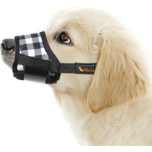 HEELE Dog Muzzle,Soft Nylon Muzzle Anti Biting Barking Chewing,Air Mesh Breathable Drinkable Adjustable Loop Pets Muzzle for Dogs 4 Colors 4 Sizes (P-Black White Plaid, M)