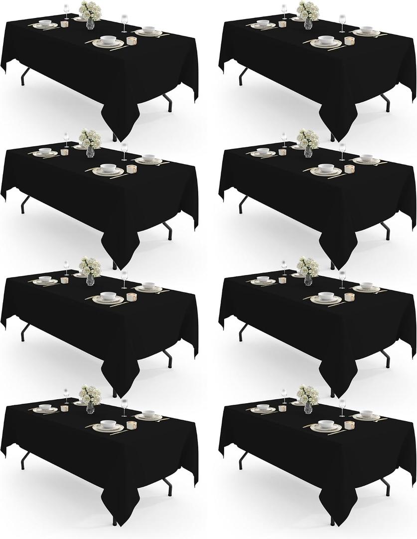 Pureegg Rectangle Table Cloth 60" x 102" – 8 Packs, Durable Polyester Tablecloth Offers Reusable & Washable Protection, Ideal for Outdoor Party, Picnic, Wedding, Banquet and Birthday, Black
