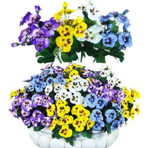 QIANYUN 12 Bundles Artificial Flowers Outdoor UV Resistant Artificial Pansies Faux Plastic Flower in Bulk Fake Outdoor Plants (12, White/Purple/Blue/Yellow)
