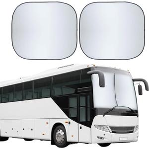 EcoNour 2-Piece Foldable RV Windshield Sun Shade, 240T Reflective Polyester, UV Protection & Heat Block for Truck, Motorhome & Bus Front Window, Keeps Interior Cool (50" L x 41.5" W)