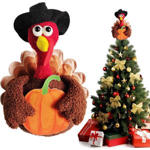 Thanksgiving Christmas Tree Topper Decorations, 12 Inches Large Turkey Velvet Fall Thanksgiving Christmas Tree Ornaments for Home Indoor Party Decor