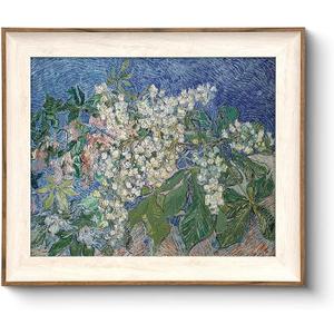VIYYIEA Framed Canvas Wall Art, Flowers Wall Art for Living Room, Vintage Oil Painting Picture, Van Gogh Home Decor, Bathroom Wall Decor -【Chestnut Branches】-24x36