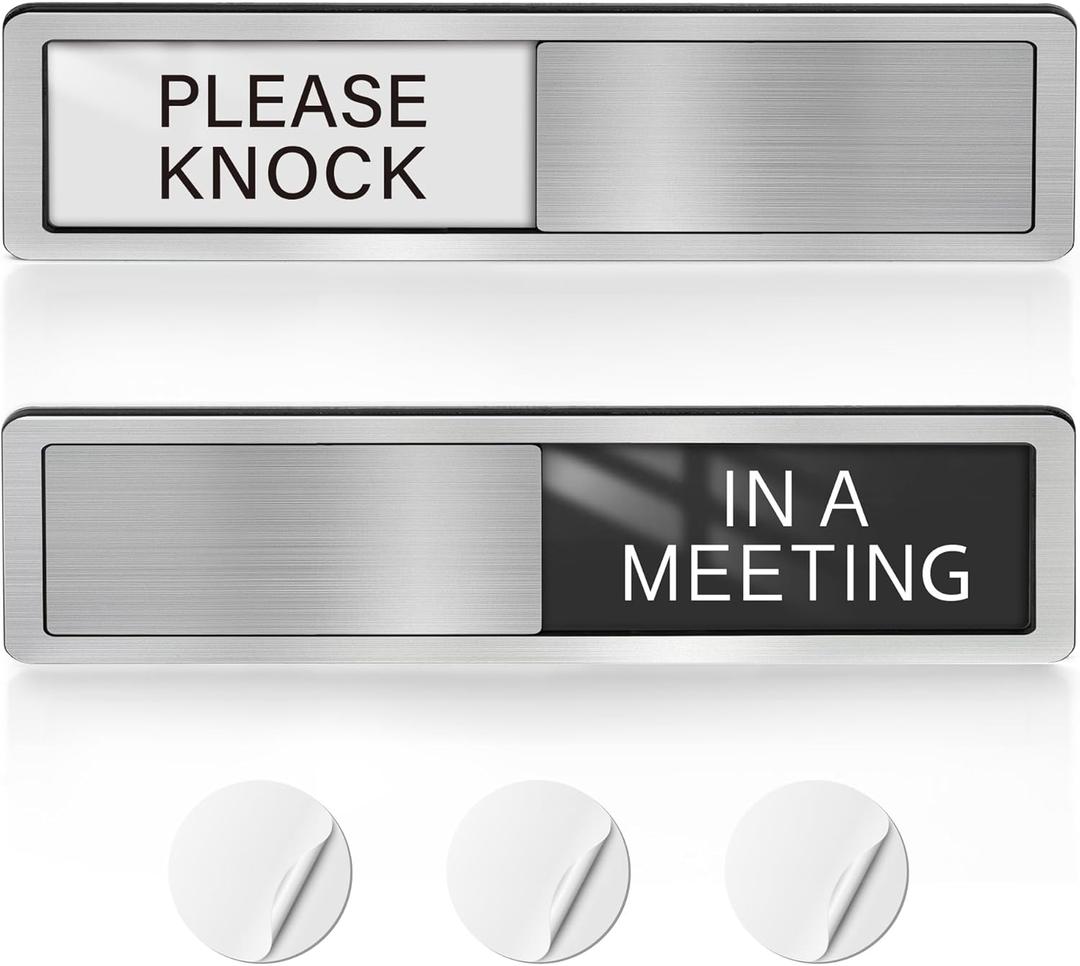 In a Meeting Sign, Magnetic Office Door Signs, Meeting in Progress Sign, Do Not Disturb, Privacy Slider Indicator, Please Knock Sign for Busy Office, Conference Room, Therapy, Work from Home, 3 Adhesive Stickers, Black