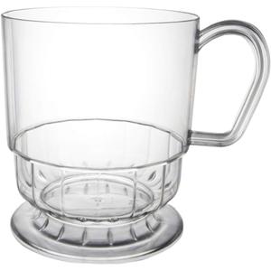 Party Essentials 8-Ounce Hard Plastic Tea Mugs/Coffee Cups with Handles, 40-Count, Deluxe Clear