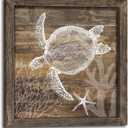Sea Turtle Wood Wall Art: Sea Life Framed Print Picture Ocean Animal Underwater Artwork Marine Creature Starfish Painting for Living Room Bathroom Decoration 24x 24