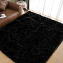 Goolela Black Sheepskin Area Rug 8x10 Fluffy Fuzzy Furry Shag Carpet for Living Room Bedroom Faux Fur Plush Rectangle