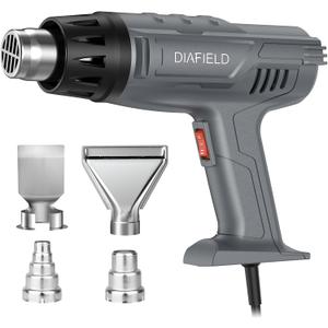 DIAFIELD 1850W Heat Gun, Dual Temperature Settings, AUTOXEL Fast Heat Hot Air Gun, Durable& Overload Protection, with 4 Nozzles for Shrink Wrap, Vinyl, Crafts, Epoxy Resin (Normal Size)