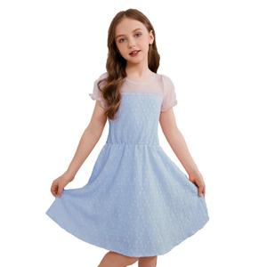 Dugcew Girls Dress Kids Lace Embroidery Dresses Flower Skirt Summer Wedding Party Outfit 5-14 Years (XXL)