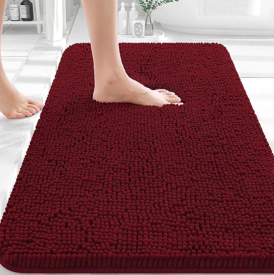 OLANLY Bathroom Rugs 36x24, Extra Soft Absorbent Chenille Bath Rugs, Rubber Backing Quick Dry, Machine Washable Bath Mats for Bathroom Floor, Tub and Shower, Home Decor Accessories, Burgundy
