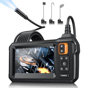 Endoscope Camera with Light, Inspection Borescope Camera with 4.3" IPS Screen, 1920P HD with 8 LED Lights, 10FT Semi-Rigid Cord Bore Scope, IP67 Waterproof Endoscope for Sewer, Tools(Orange)