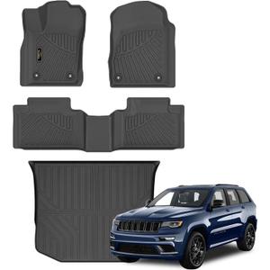Floor Mats & Trunk Mat Custom for Jeep Grand Cherokee & Dodge Durango 2016-2021/Grand Cherokee WK 2022 (Not for L) All Weather TPE Rubber Cargo Liner Automotive Full Set Accessories- Black