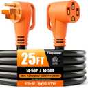 25 FT 50 Amp RV Extension Cord, Nema 14-50P to 14-50R, Flexible 4 Prong Heavy Duty RV Power Cord Waterproof Power Cord with Grip Handle & Organizer, 125/250V 6250/12500W STW (Black Orange)